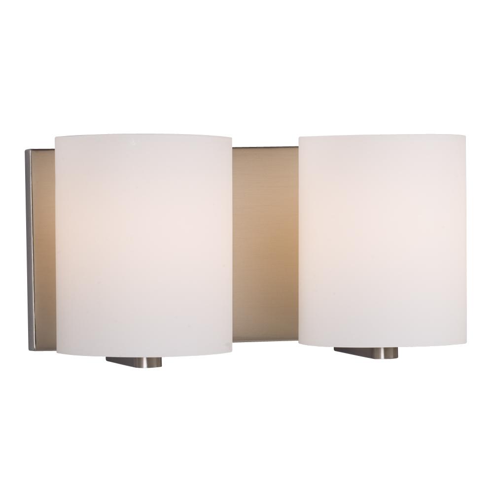 2-Light Vanity Light - Brushed Nickel with Satin White Cylinder Glass