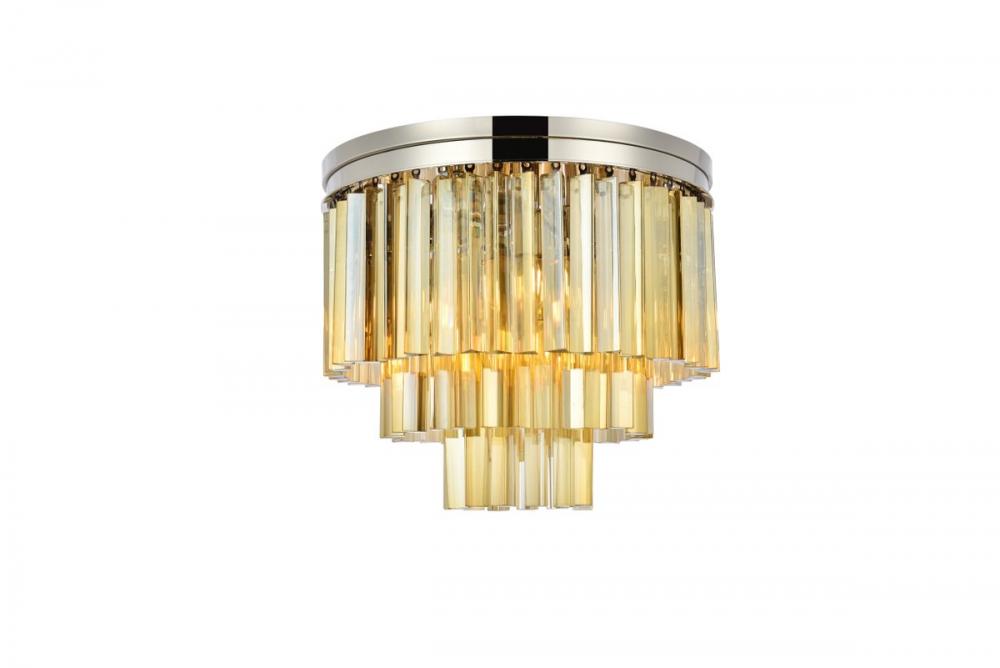 Sydney 9 Light Polished Nickel Flush Mount Golden Teak (Smoky) Royal Cut Crystal