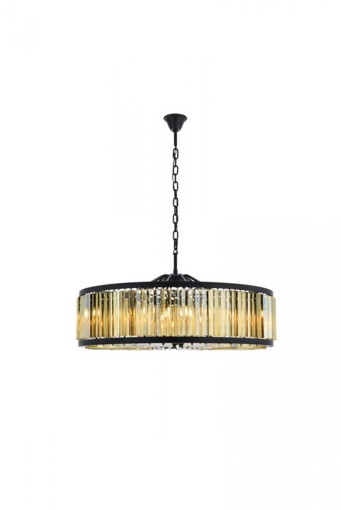 Chelsea 10 light Matte Black Chandelier Golden Teak (Smoky) Royal Cut Crystal