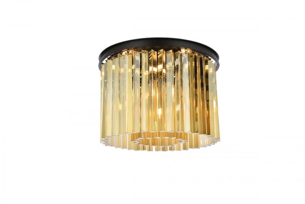 Sydney 6 Light Matte Black Flush Mount Golden Teak (Smoky) Royal Cut Crystal