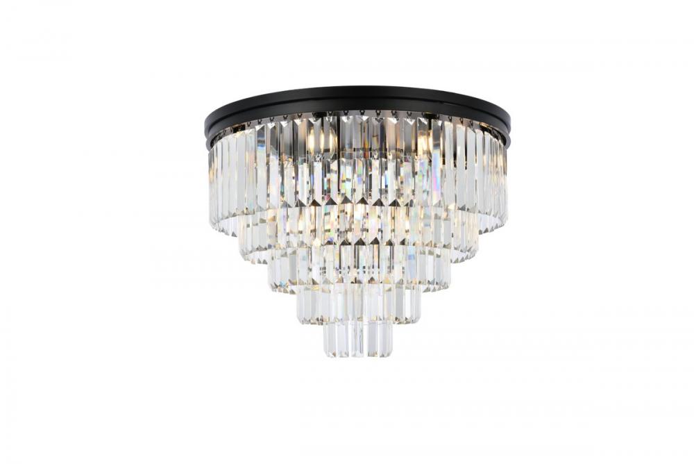 Sydney 17 Light Matte Black Flush Mount Clear Royal Cut Crystal