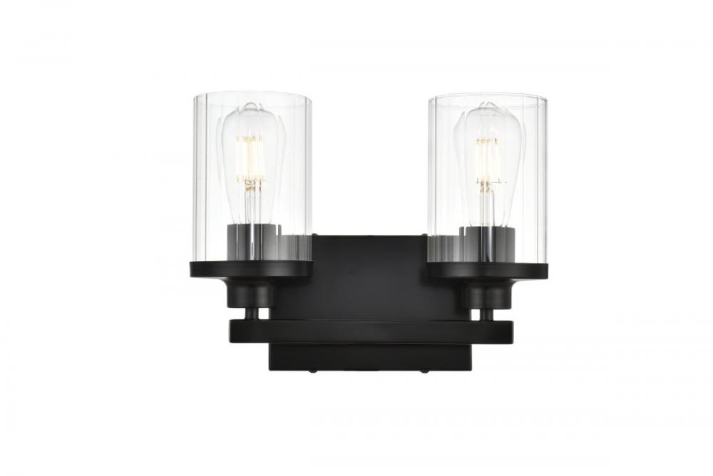 Saanvi 2 light Black and Clear Bath Sconce