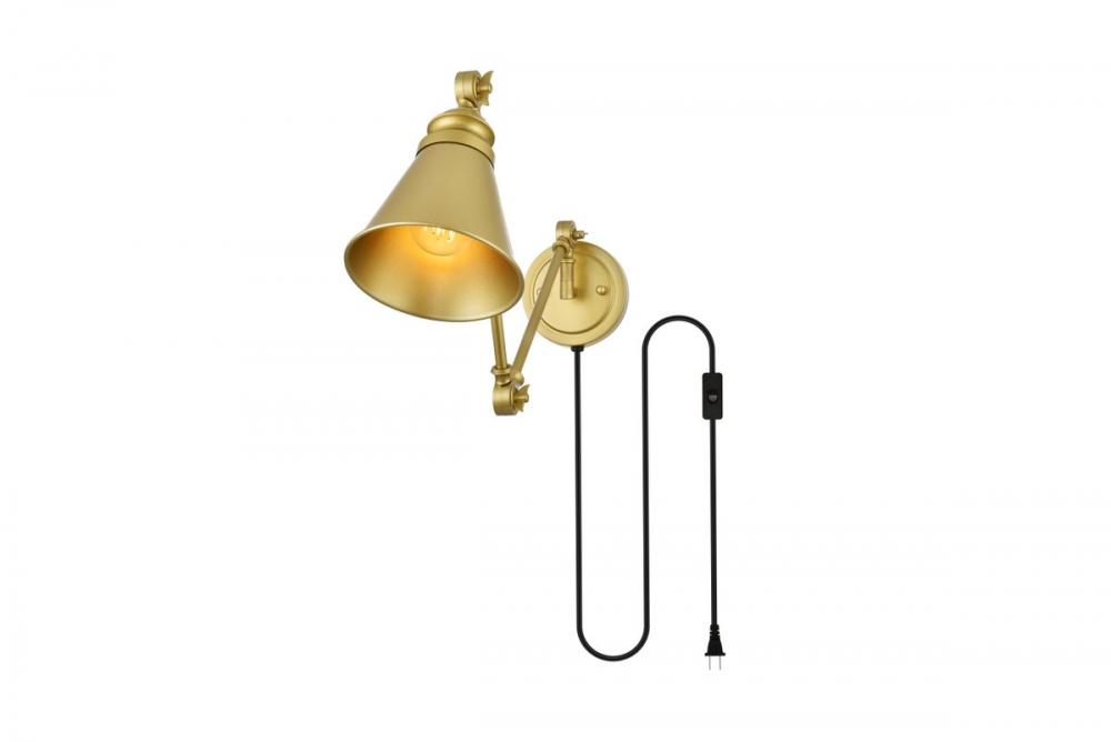 Van 1 Light Brass Swing Arm Plug in Wall Sconce