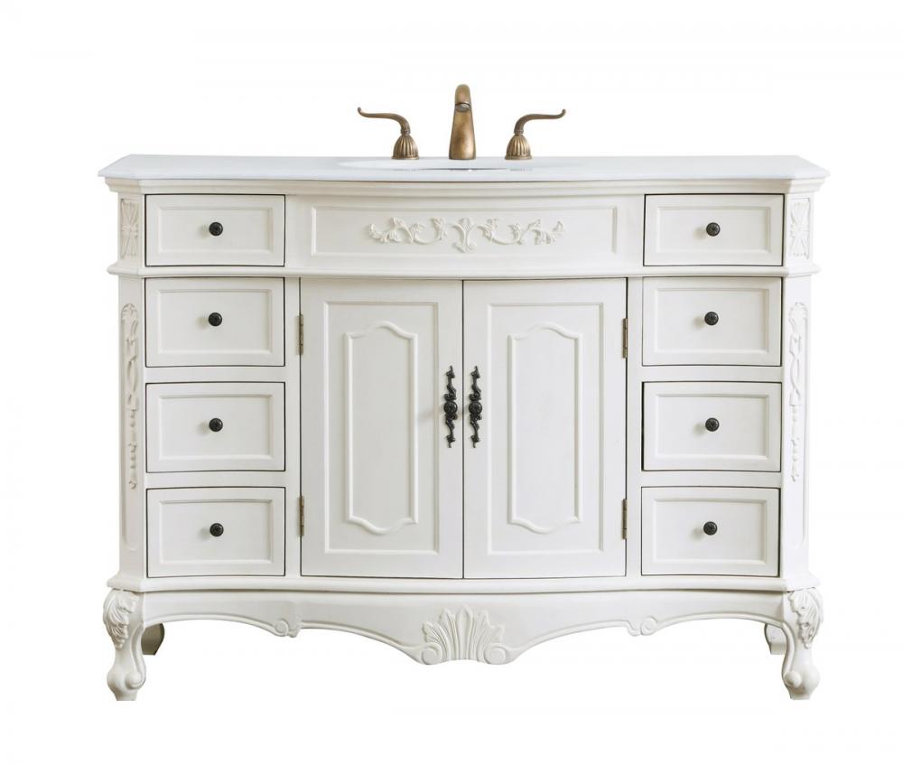 48 Inch Single Bathroom Vanity in Antique White with Ivory White Engineered Marble