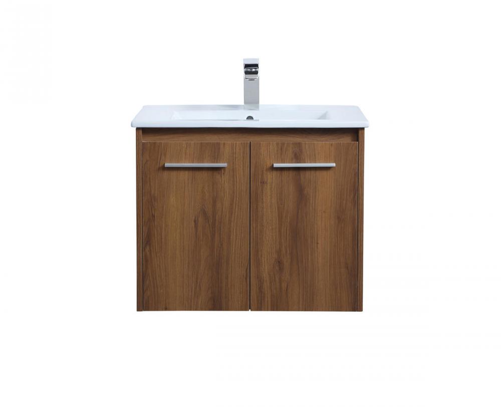 24 Inch Single Bathroom Floating Vanity in Walnut Brown