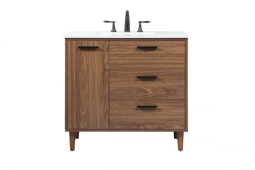 36 Inch Single Bathroom Vanity in Walnut Brown