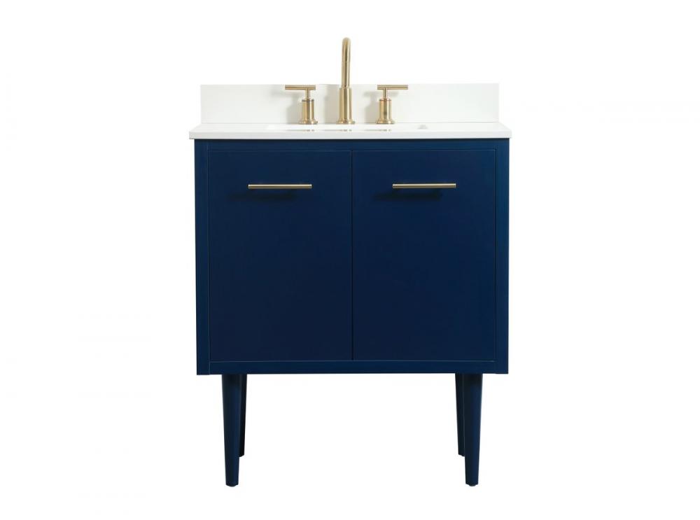 30 Inch Single Bathroom Vanity in Blue with Backsplash