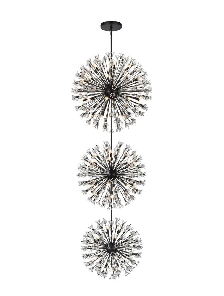 Vera 44 Inch Three Tiers Crystal Starburst Chandelier in Black