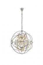 Elegant 1130D25PN-GT/RC - Geneva 6 Light Polished Nickel Chandelier Golden Teak (Smoky) Royal Cut Crystal