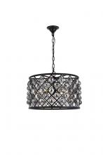 Elegant 1206D20MB-SS/RC - Madison 6 Light Matte Black Pendant Silver Shade (Grey) Royal Cut Crystal