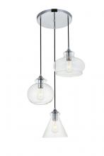 Elegant LD2247C - Destry 3 Lights Chrome Pendant With Clear Glass