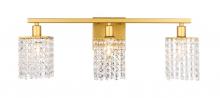 Elegant LD7010BR - Phineas 3 light Brass and Clear Crystals wall sconce