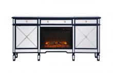 Elegant MF61072BL-F1 - Contempo 72 in. mirrored credenza with wood fireplace in blue