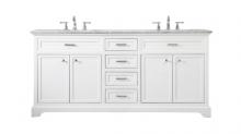 Elegant VF15072DWH - 72 Inch Double Bathroom Vanity in White