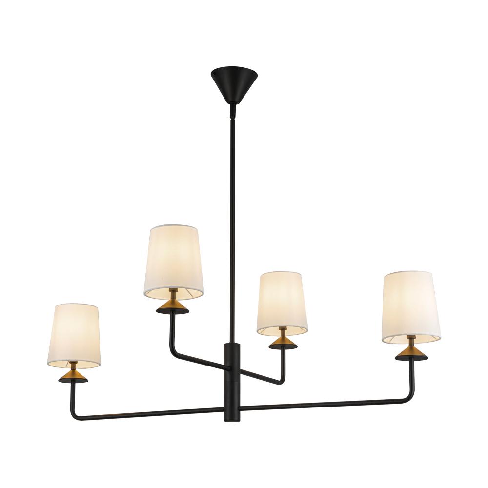 Bridgette 45-in Matte Black/White Linen Socket Chandelier