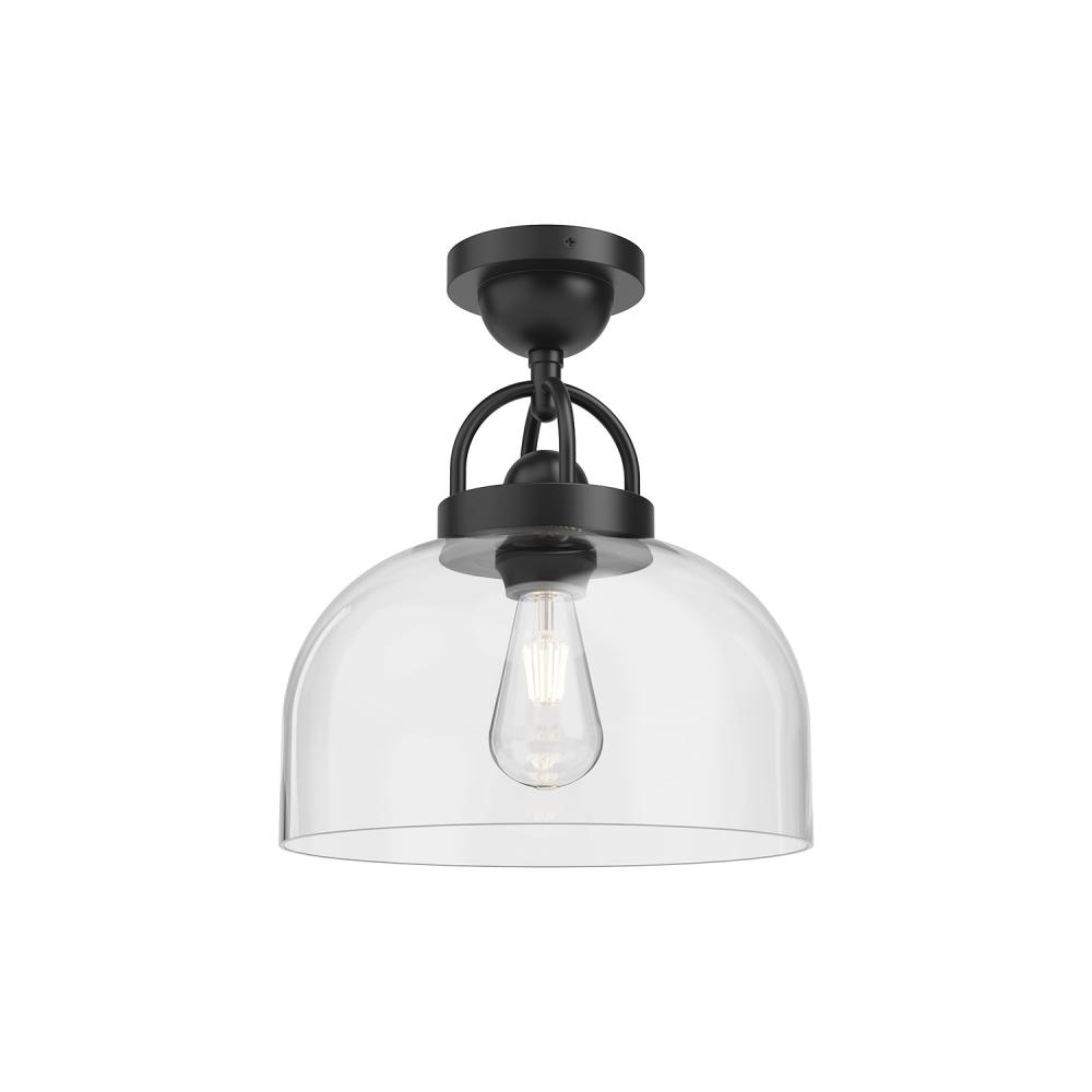 Lancaster 12-in Matte Black 1 Light Semi Flush Mount