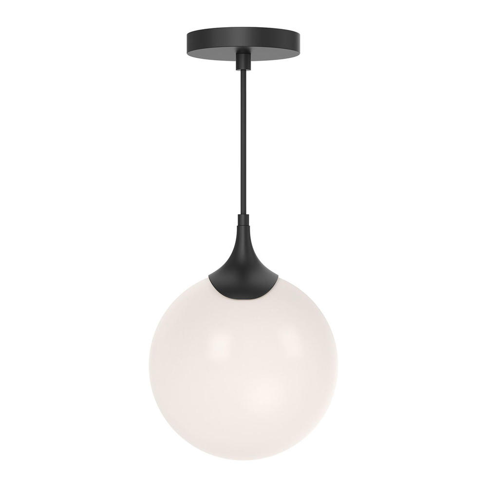 Nouveau 8-in Matte Black/Opal Matte Glass 1 Light Pendant