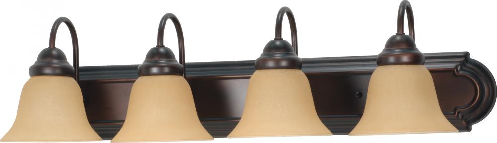 4-Light 30" Vanity Lighting Fixture in Mahogany Bronze Finish with Champagne Linen Glass and (4)