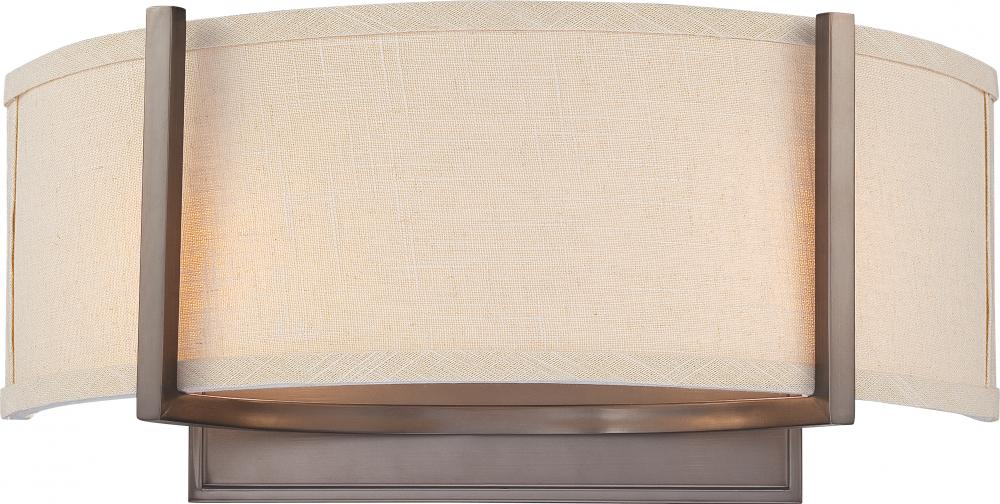 Gemini - 2 Light Wall Sconce with Khaki Fabric Shade - Hazel Bronze Finish