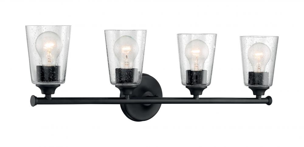 Bransel - 4 Light Vanity with Seeded Glass - Matte Black Finish