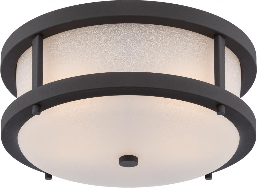 Willis - LED Flush with Antique White Glass - Textured Black Finish