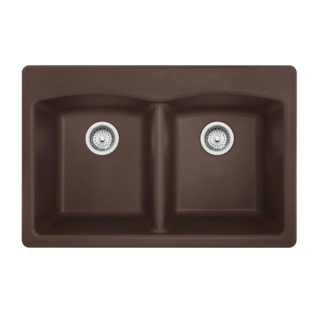 Ellipse 33.0-in. x 22.0-in. Mocha Granite Dual Mount Double Bowl Kitchen Sink - EDDB33229-1-CA