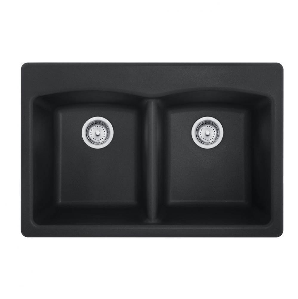 Ellipse 33.0-in. x 22.0-in. Onyx Granite Dual Mount Double Bowl Kitchen Sink - EDOX33229-1-CA