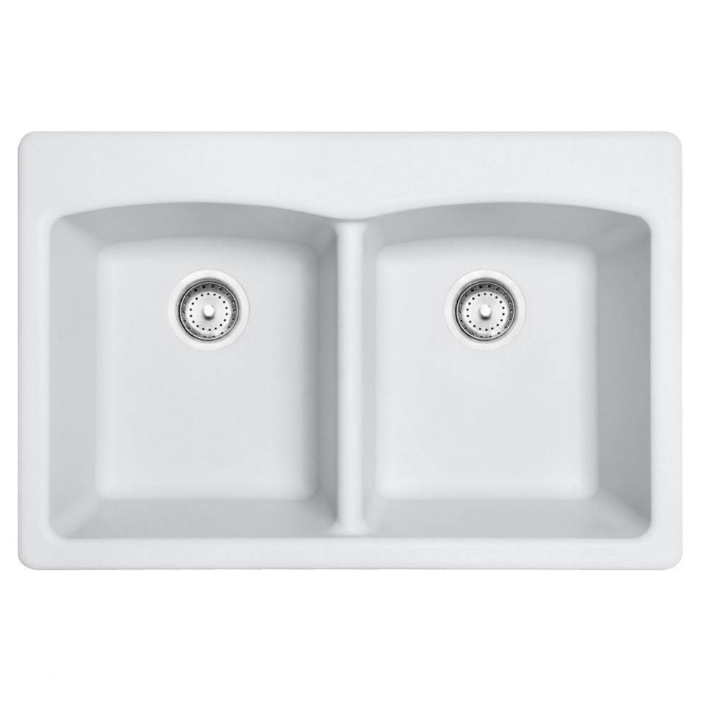 Ellipse 33.0-in. x 22.0-in. Polar White Granite Dual Mount Double Bowl Kitchen Sink - EDPW33229-1-