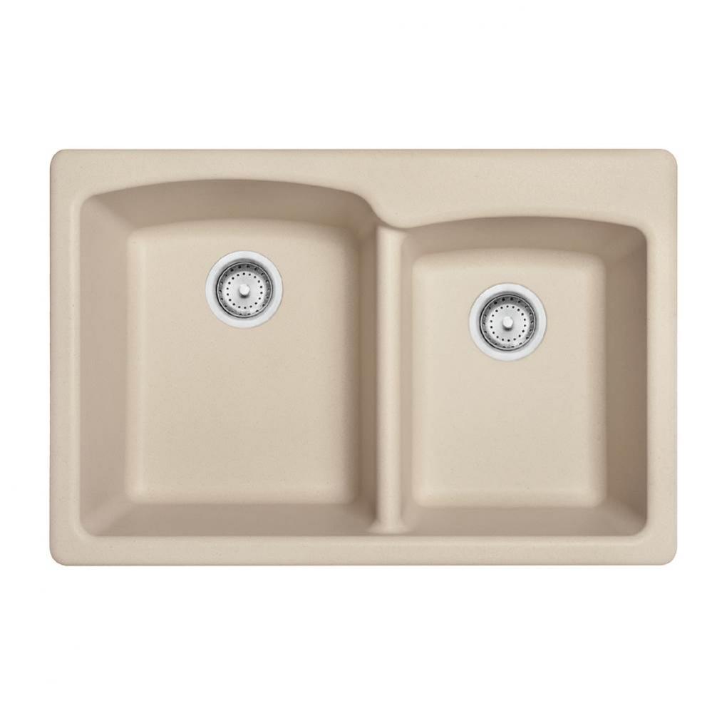 Ellipse 33.0-in. x 22.0-in. Champagne Granite Dual Mount Double Bowl Kitchen Sink - EOCH33229-1-CA