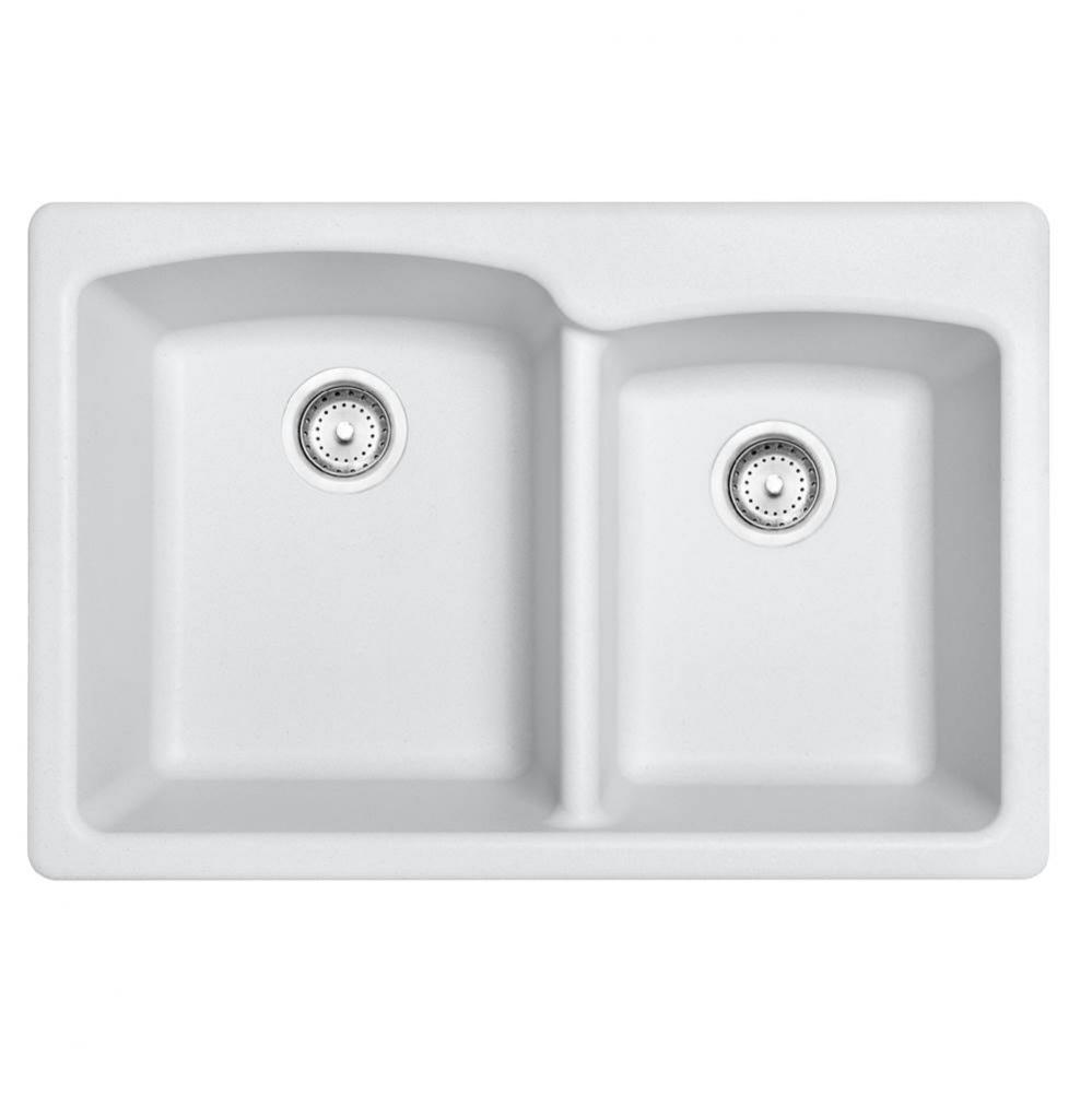 Ellipse 33.0-in. x 22.0-in. Polar White Granite Dual Mount Double Bowl Kitchen Sink - EOPW33229-1-