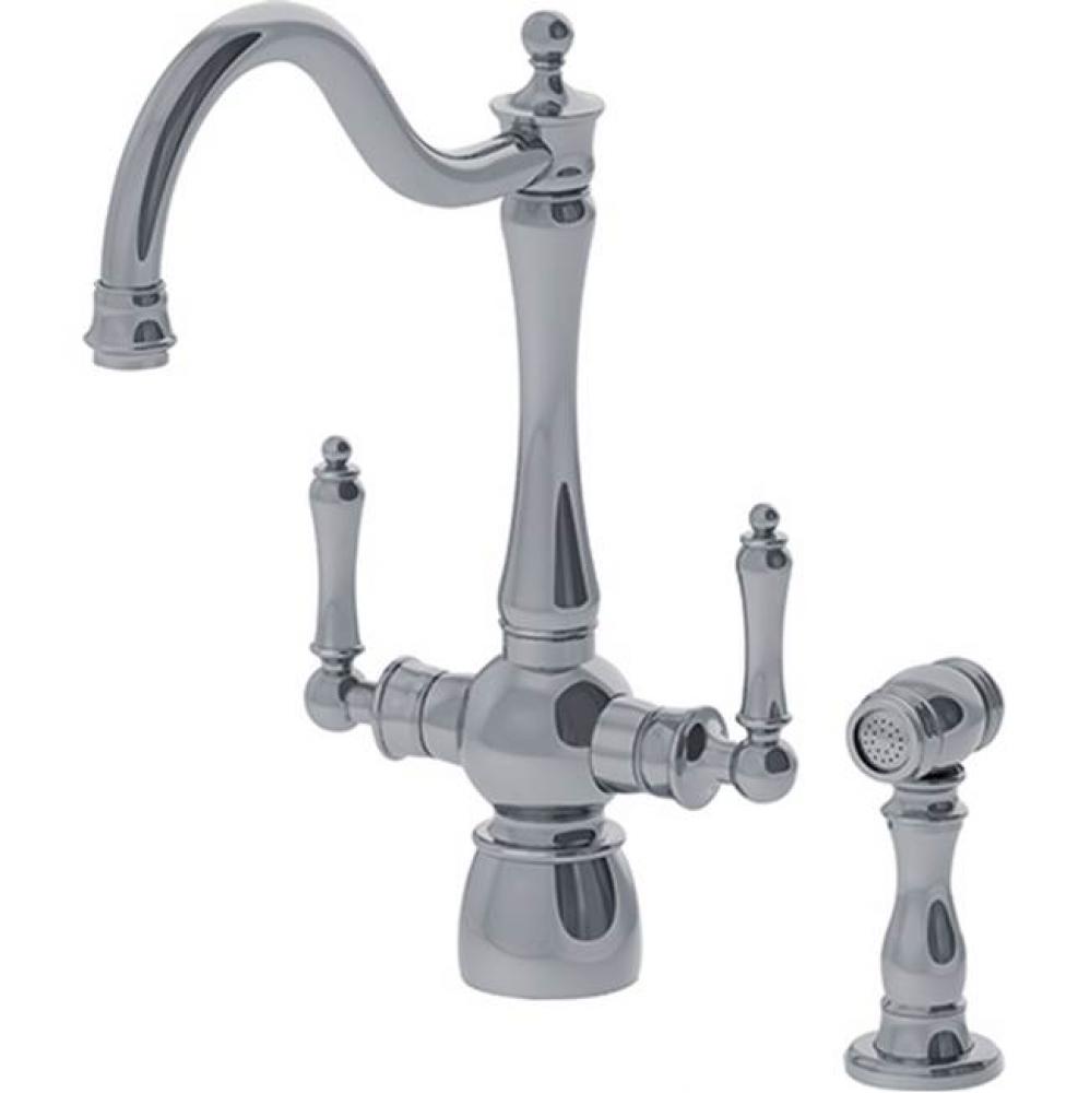 Farm House Faucet With Sidespray, Pol. Nickel