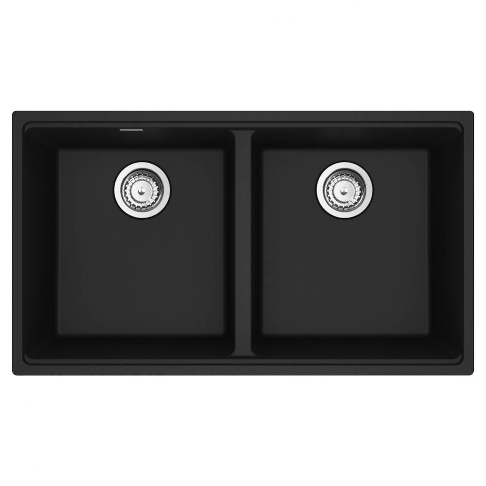 Maris Undermount 33-in x 18.94-in Granite Double Bowl Kitchen Sink in Matte Black