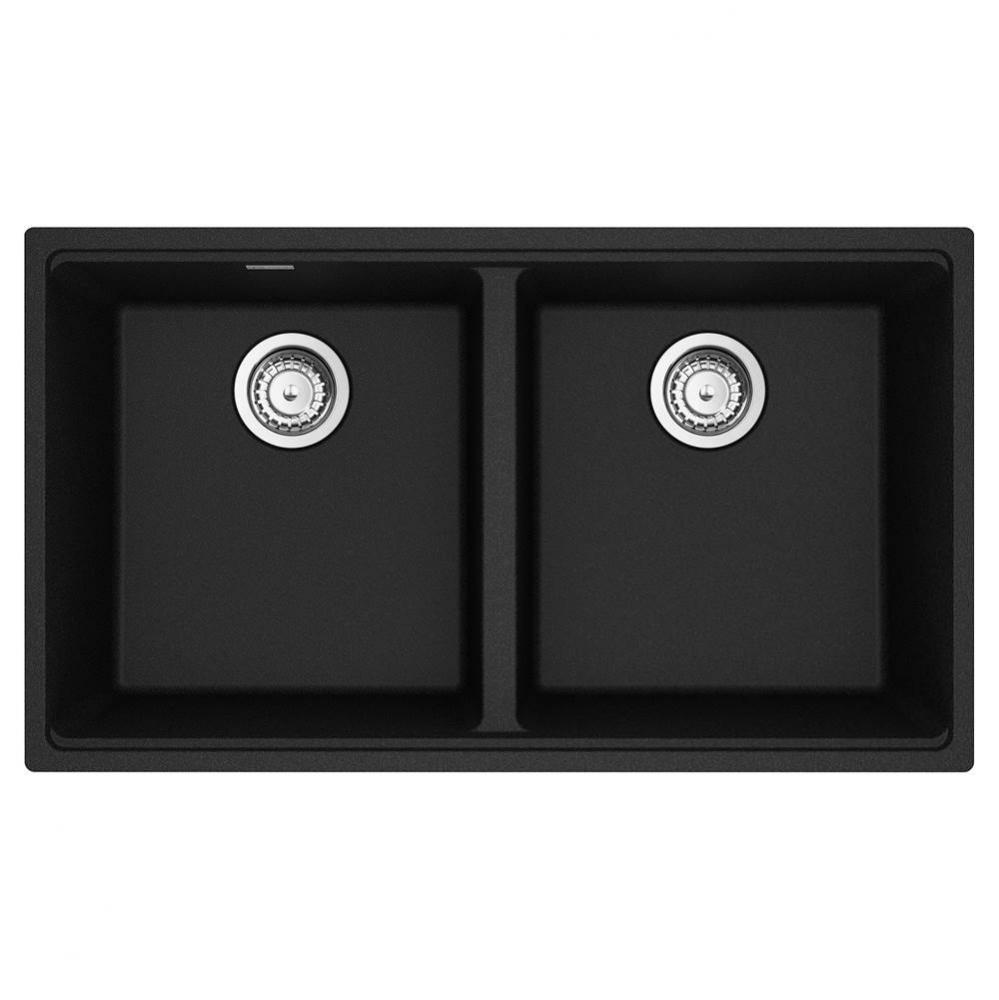 Maris Undermount 33-in x 18.94-in Granite Double Bowl Kitchen Sink in Onyx