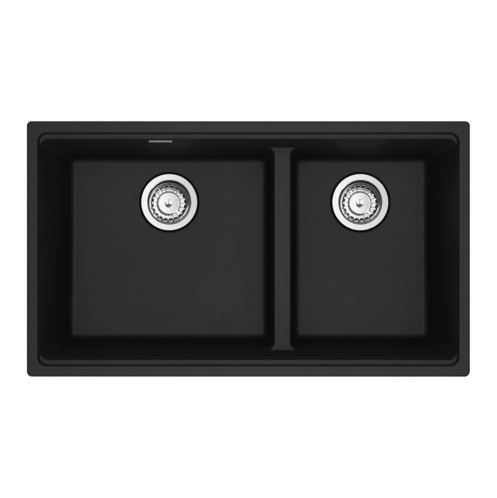 Maris Undermount 31-in x 17.81-in Granite Double Bowl Kitchen Sink in Matte Black