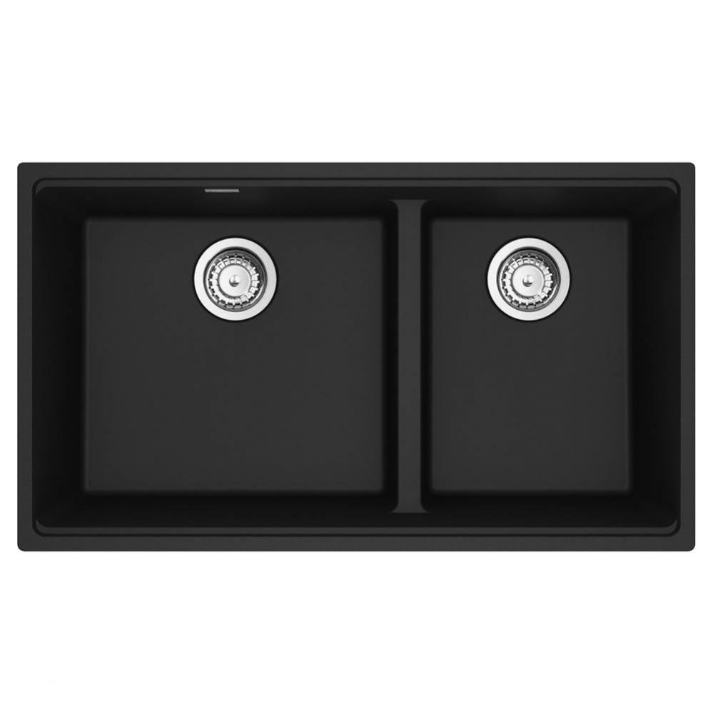 Maris Undermount 33-in x 18.94-in Granite Double Bowl Kitchen Sink in Matte Black