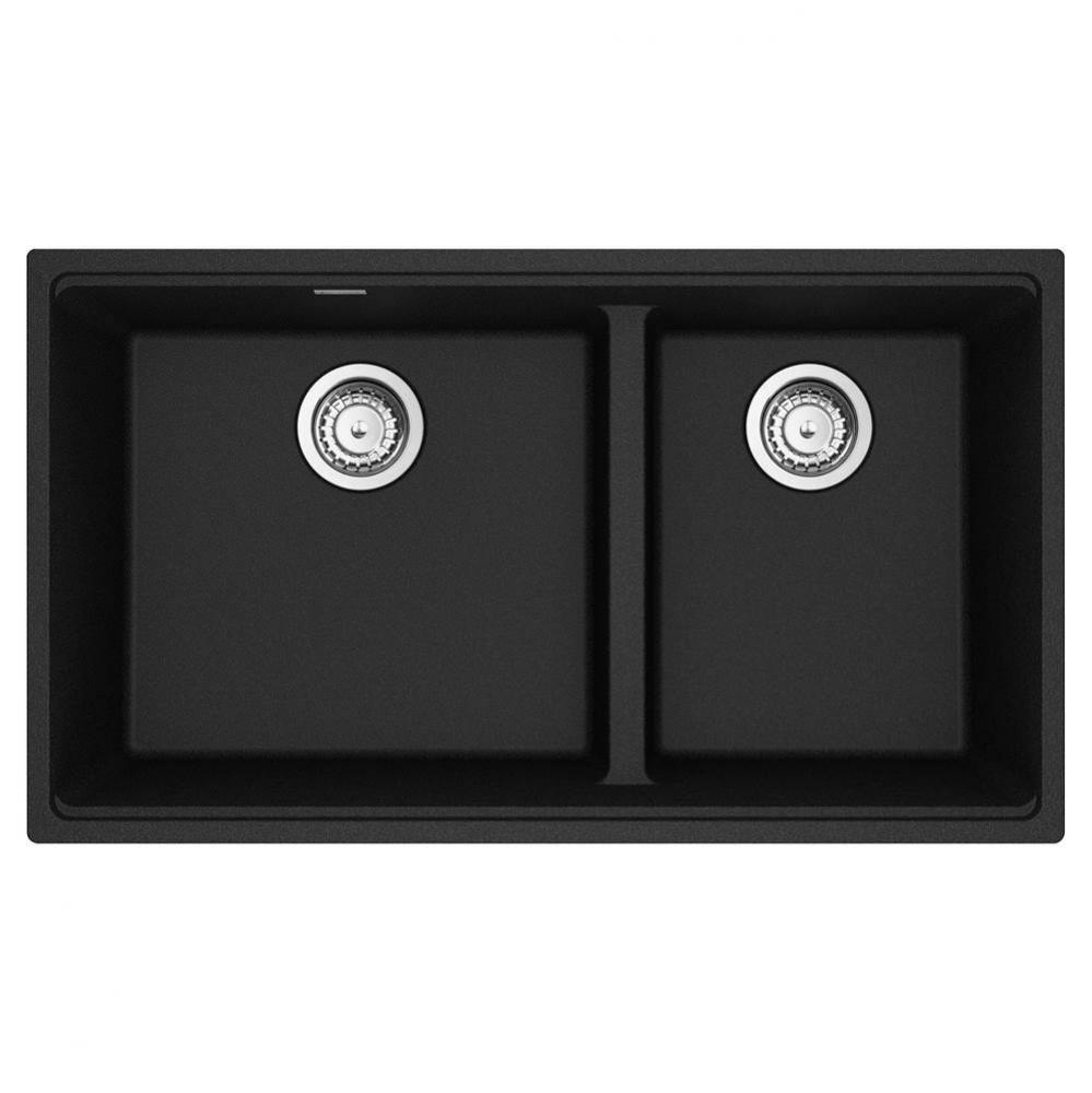 Maris Undermount 33-in x 18.94-in Granite Double Bowl Kitchen Sink in Onyx