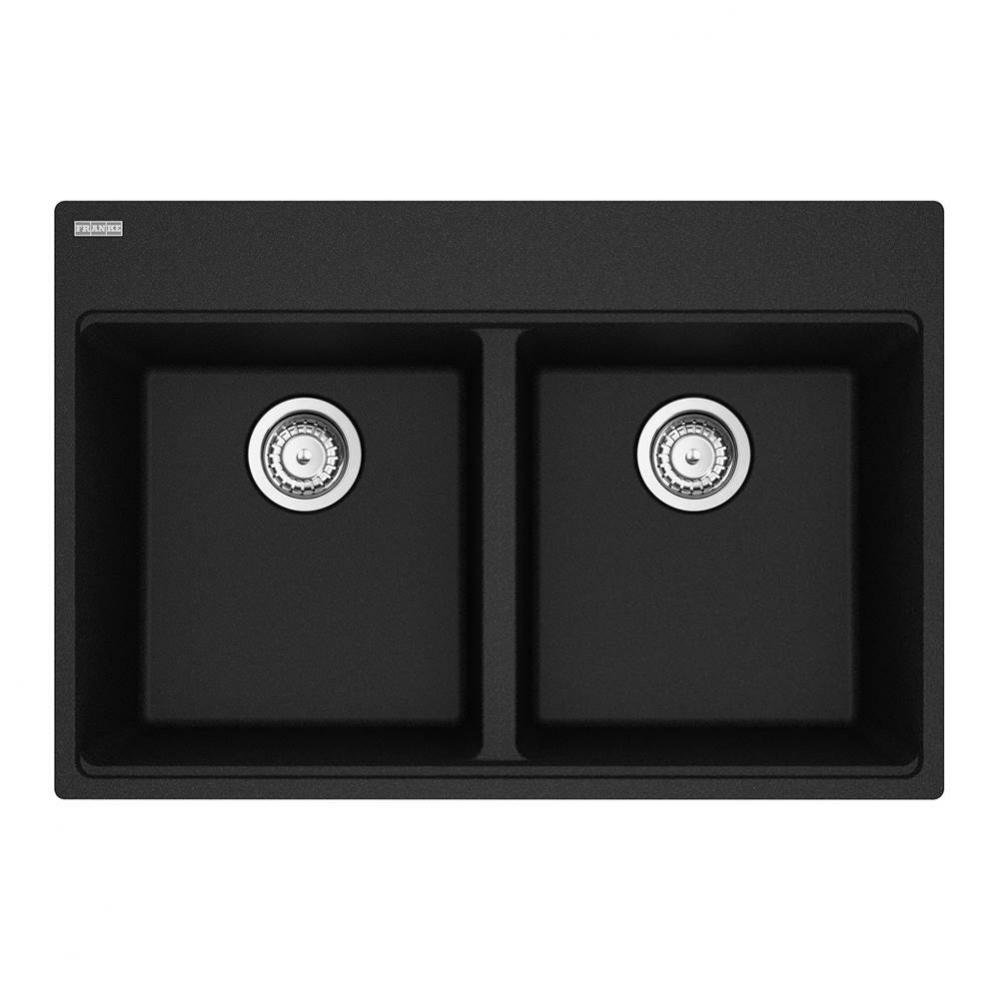 Maris Topmount 31-in x 20.88-in Granite Double Bowl Kitchen Sink in Onyx