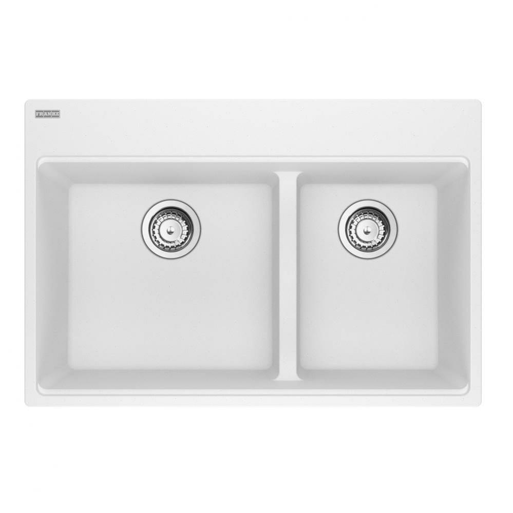 Maris Topmount 31-in x 20.9-in Granite Double Bowl Kitchen Sink in Polar White