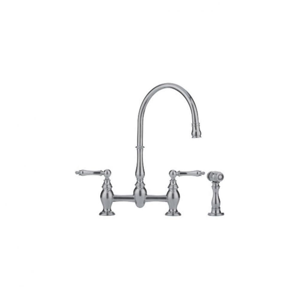 Farm House Bridge Faucet With Side Spray, Satin Nickel