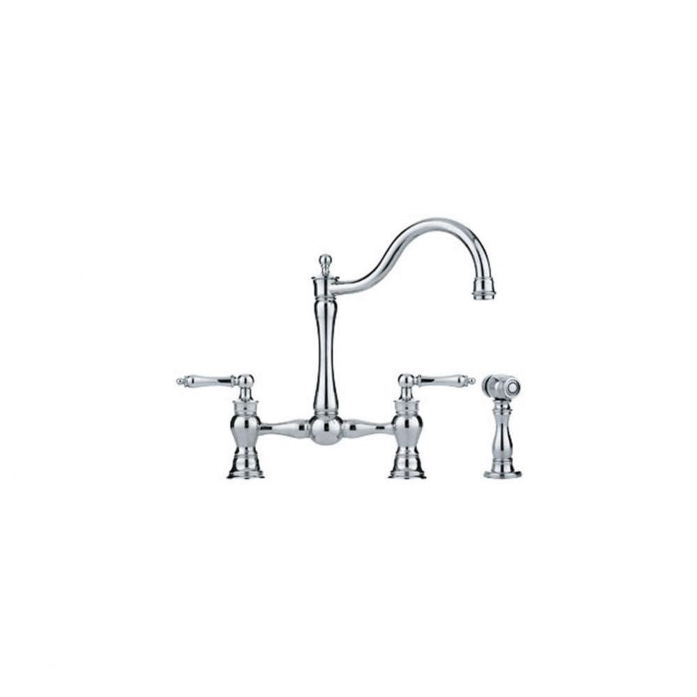 Farm House Bridge Faucet With Side Spray, Polished Chrome