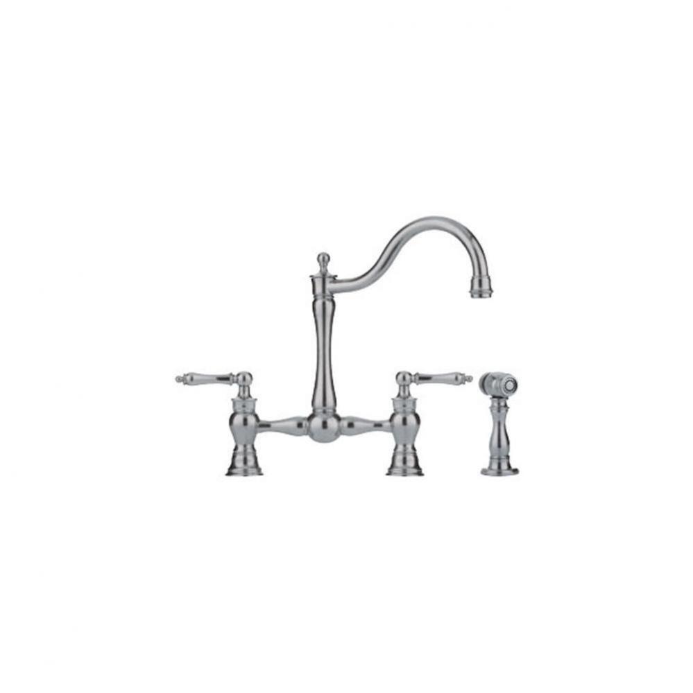 Farm House Bridge Faucet With Side Spray, Polished Chrome