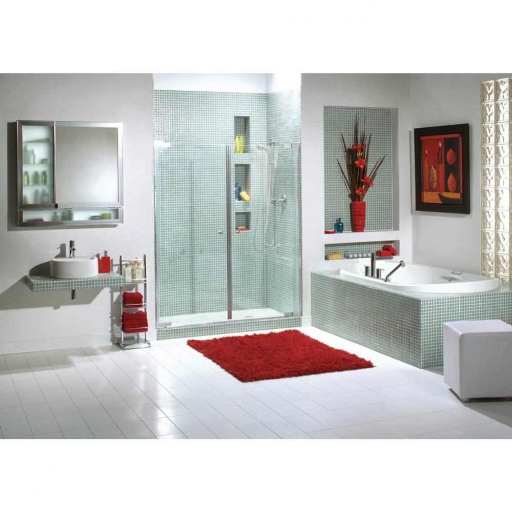 Kleara 2-panel 33.5-36.5 in. x 69 in. Pivot Alcove Shower Door with Mistelite Glass in Chrome