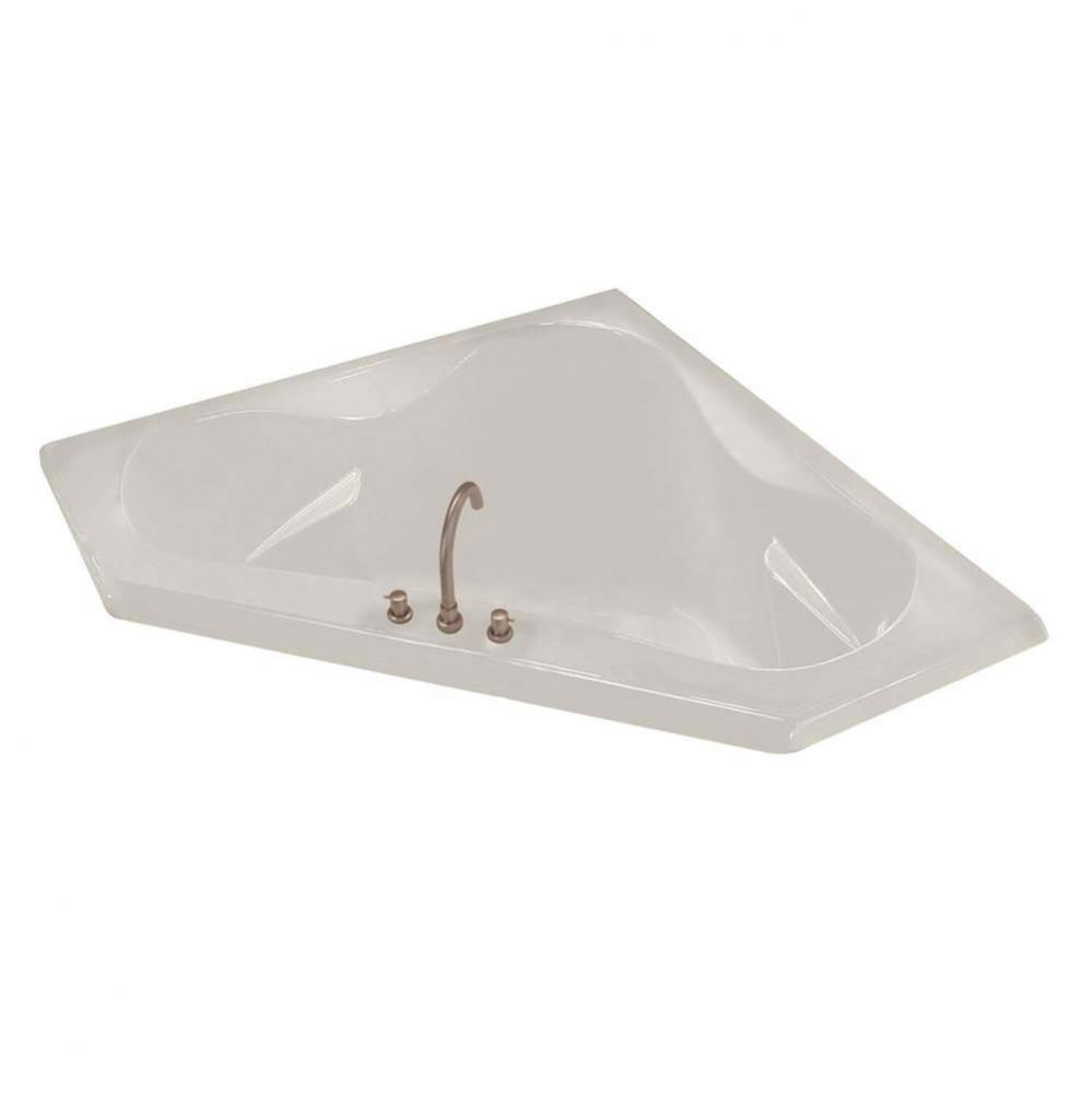 Tryst 59.25 in. x 59.25 in. Corner Bathtub with Whirlpool System Center Drain in Biscuit