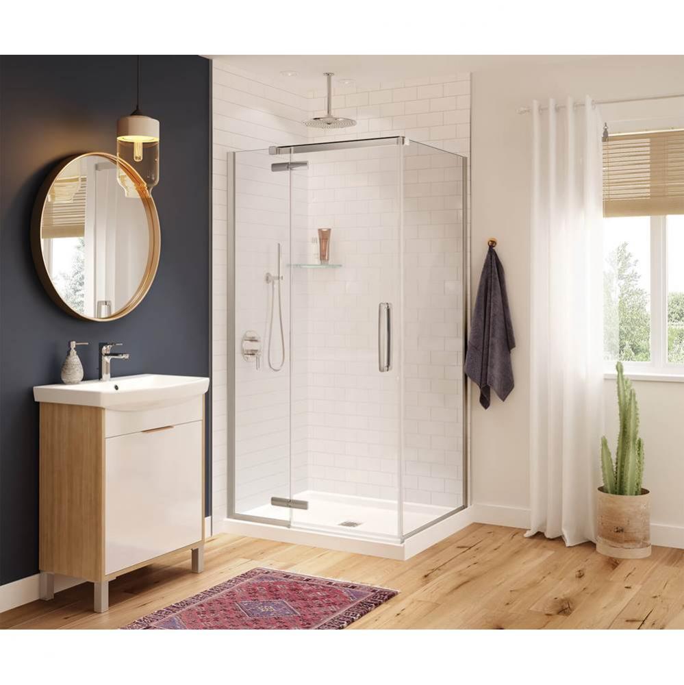 Hana Rectangular 34 in. x 42 in. x 75 in. Pivot Corner Shower Door with Clear Glass in Chrome