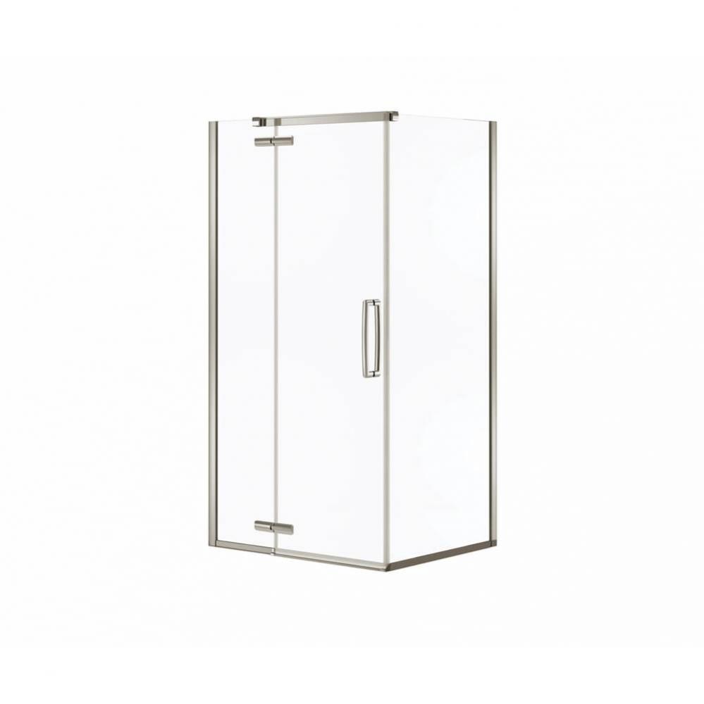 Hana Rectangular 34 in. x 42 in. x 75 in. Pivot Corner Shower Door with Clear Glass in Brushed Nic