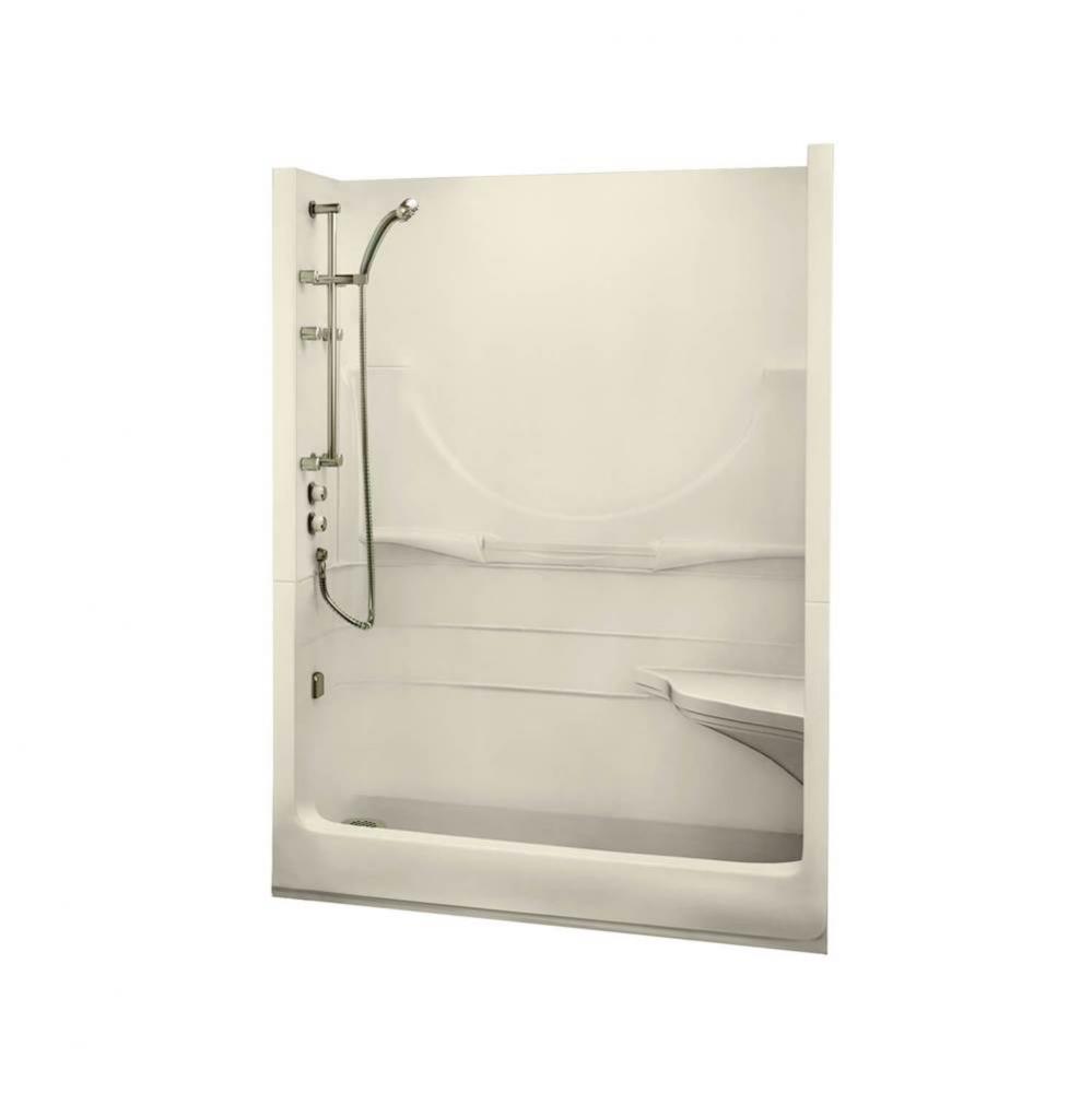 Allegro II 59.25 in. x 33 in. x 74.5 in. 1-piece Shower with Left Seat, Right Drain in Bone