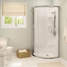 Maax Canada 300001-000-001-106 - Cyrene 34 x 34 Acrylic Center Drain Shower Kit in White with Clear Glass in Brushed Nickel