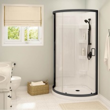 Maax Canada 300002-000-001-105 - Iris II 34 x 34 Acrylic Center Drain Shower Kit in White with Clear Glass in Matte Black