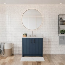 Maax Canada 107766-304-312-305 - Urba 36 in. Freestanding Single Sink Vanity in Navy with White Quartz Top and Brushed Nickel Hardw