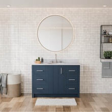Maax Canada 107767-303-312-305 - Urba 48 in. Freestanding Single Sink Vanity in Navy with White Marble Top and Brushed Nickel Hardw